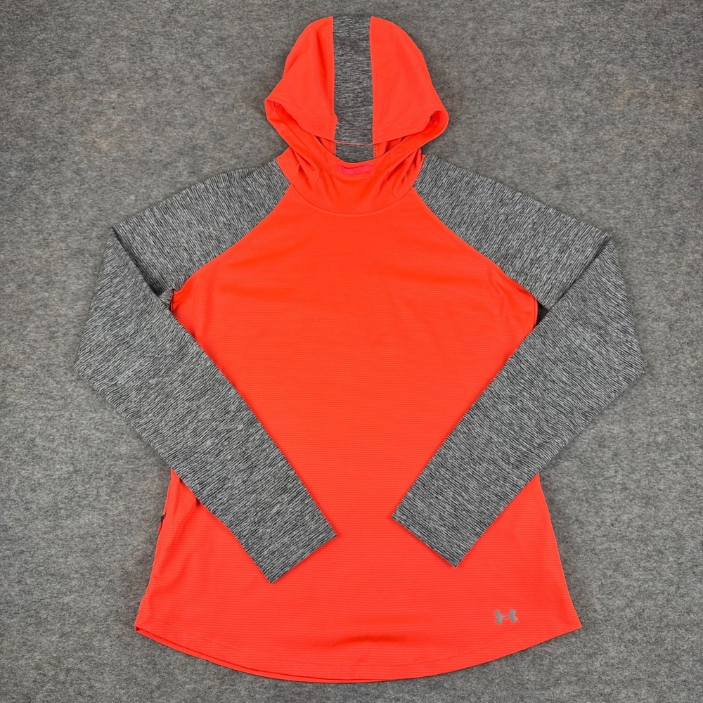 Under Armour Run Mileage Hooded Shirt Long Sleeve Fitted Orange Womens Medium M